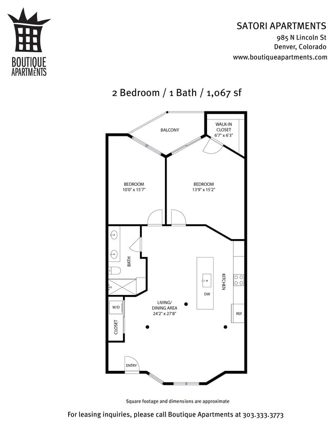 2BR/1BA Floor Plan - 2 Bedroom / 1 Bath