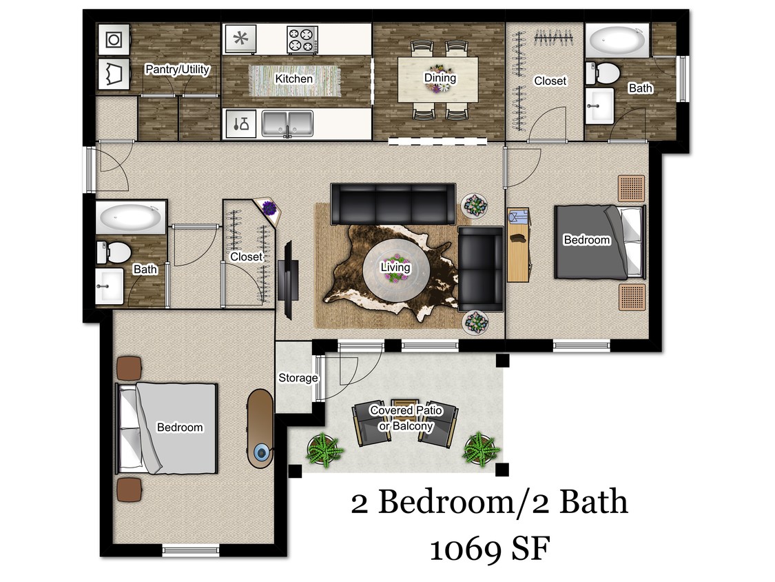 2br/2ba Floor Plan - Pine