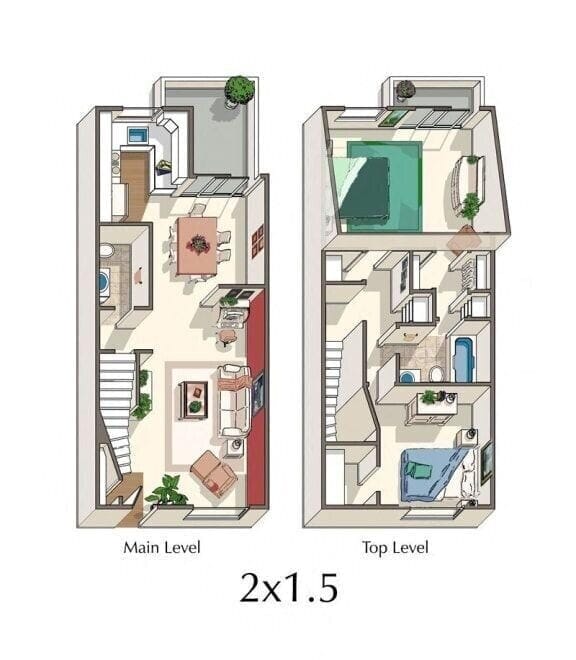 Floor Plan - 2 BED,2 1.5 BATH RENO TOWNHOME
