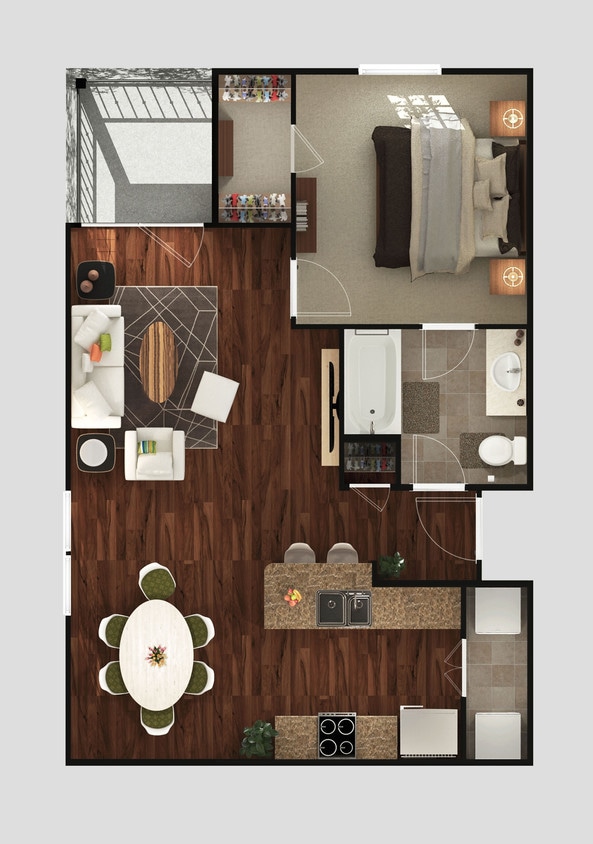 One Bedroom 712 sq ft - 1 Bedroom 1 Bathroom