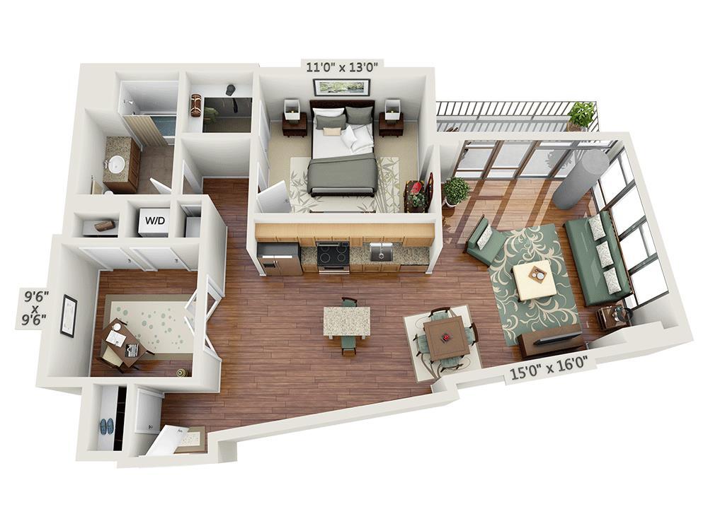 Floor Plan - One Bedroom Den A1FD