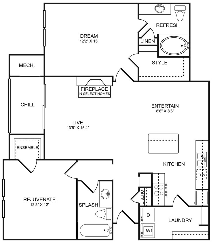 Floor Plan - 2 Bedroom, 2 Bathroom 1,177 SF 22C