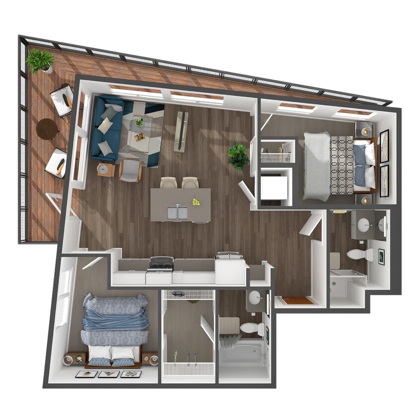Floor Plan - 2 Bed, 2 Bath - B