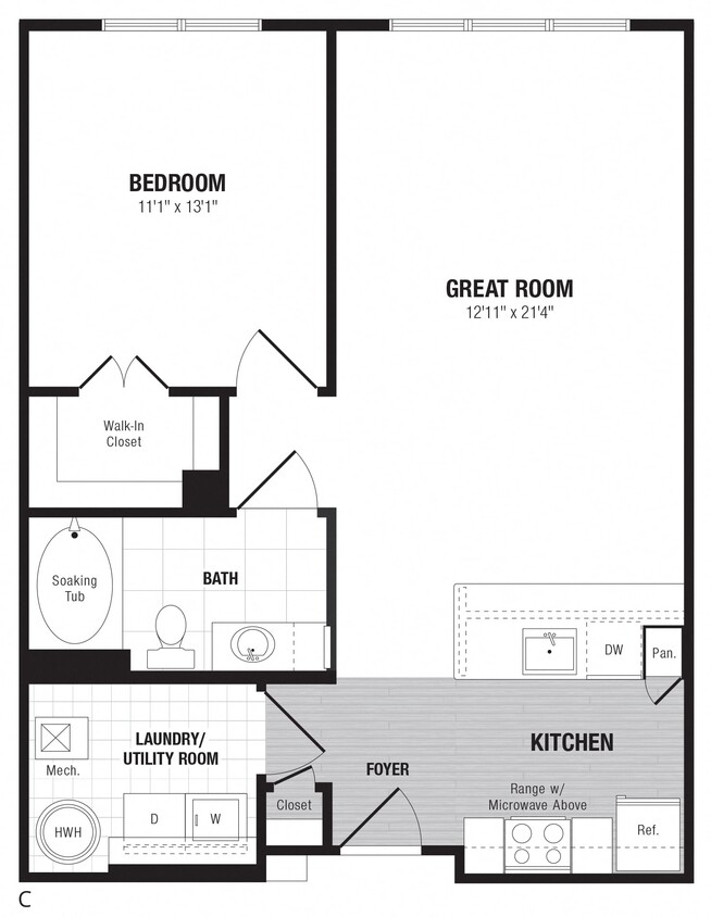 Floor Plan - 1 Bed/1 Bath-C