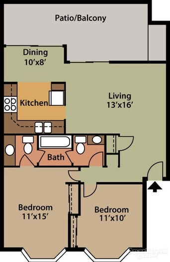 Floor Plan - 2 Bed 1.5 Bath - Renovated