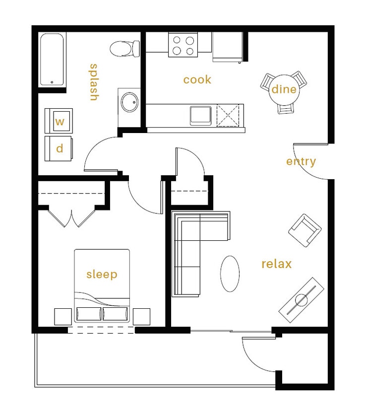 Floor Plan - 1 Bedroom 1 Bathroom
