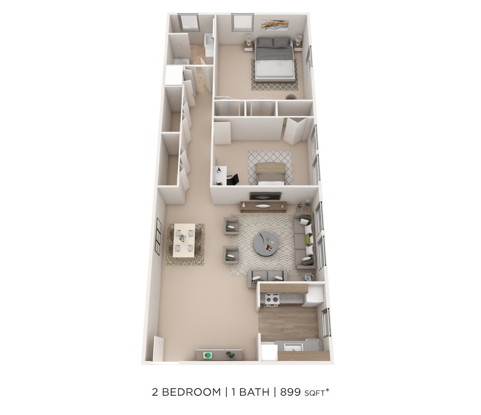 Floor Plan - Two Bedroom - 899 sqft