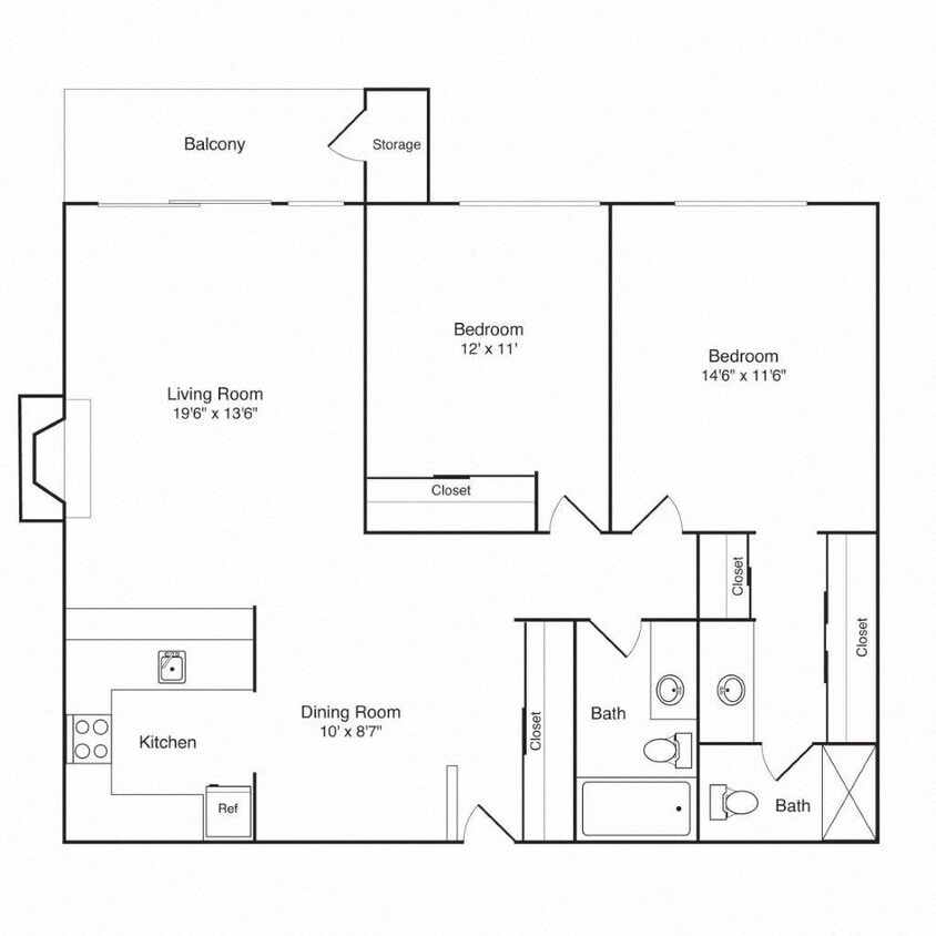 Floor Plan - 2x2 A Renovated 