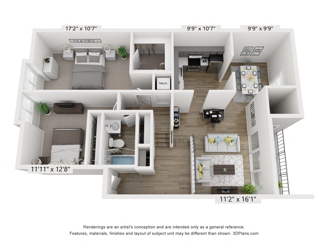 Floor Plan - C - 2BR 1BA (1045sf)