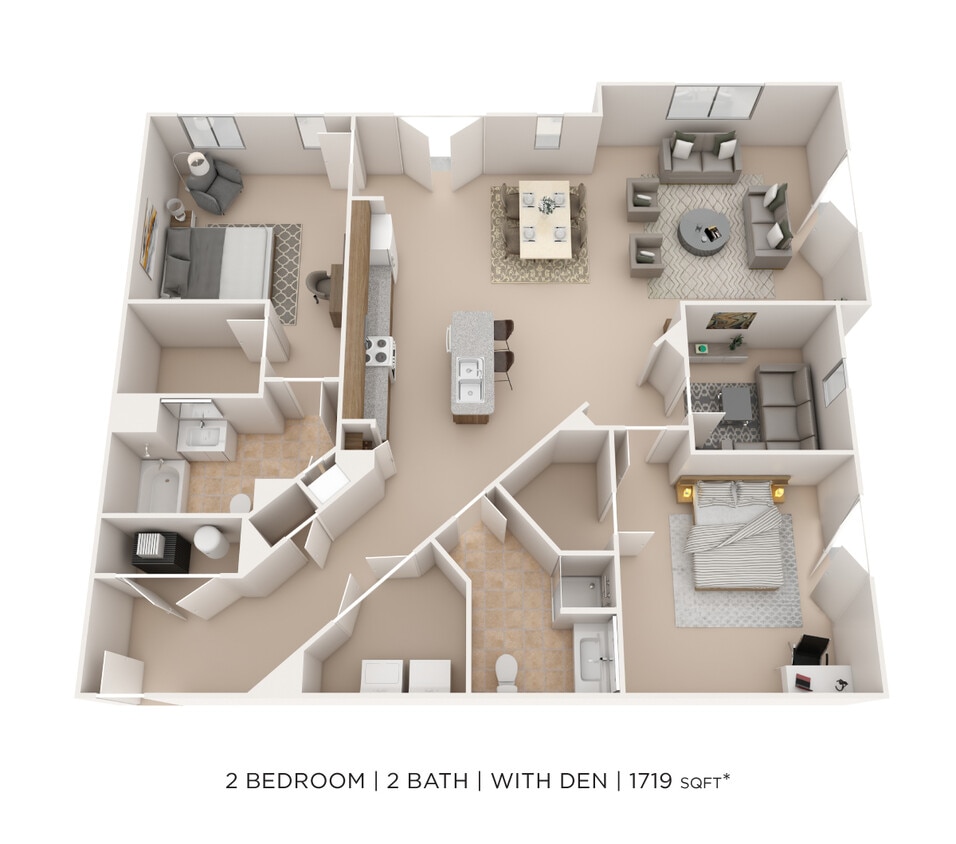 Floor Plan - Two Bedroom 2 Bath- 1719 sqft