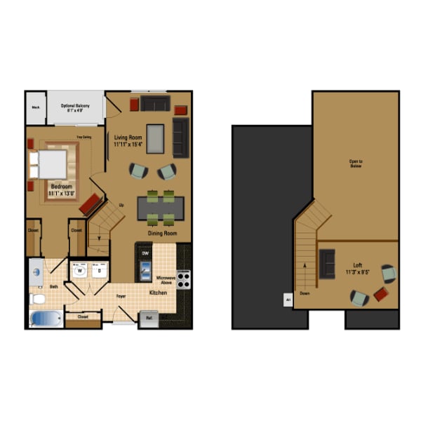 Floor Plan - 1 Bed + Loft, 1 Bath 856 SF AL2