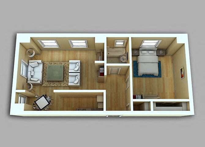 Floor Plan - 1 Bed, 1 Bath #218-518, 718