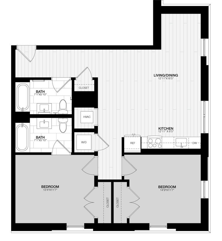 Floor Plan - 2 Bed/2 Bath-D1
