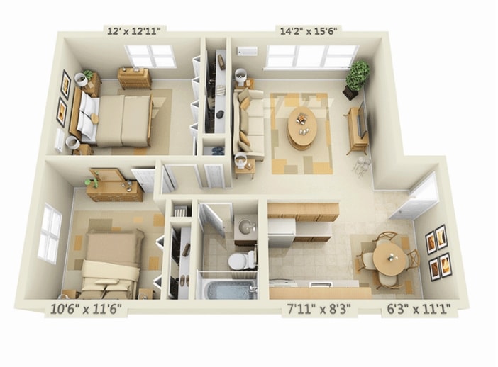 2BR/1BA - 1 Bed 1 Bath A