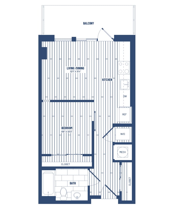 Floor Plan - 1 Bed/1 Bath Junior-HJR1B-Balcony