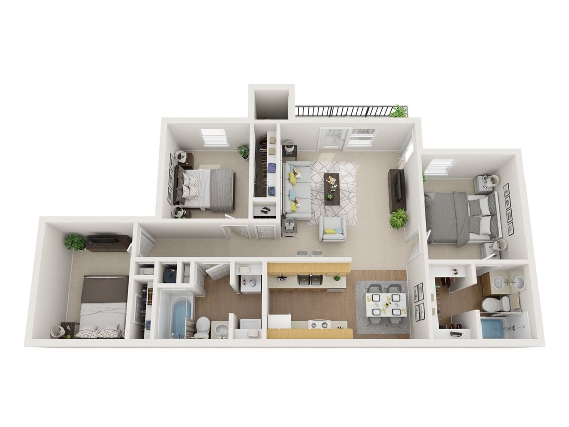 Floor Plan - Luxurious 3 Bedroom Apartment Home