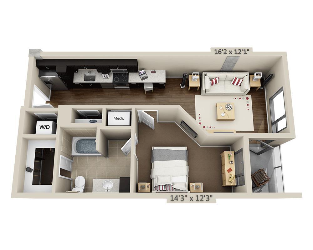 Floor Plan - One Bedroom A1B
