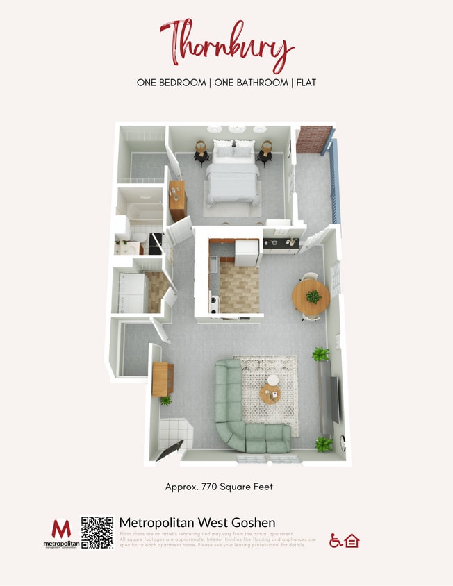 Floor Plan - Thornbury Premier | 1 Bedroom, 1 Bathroom Flat