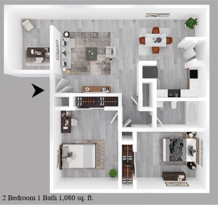 Floor Plan - Two Bedroom One Bath - The Summit