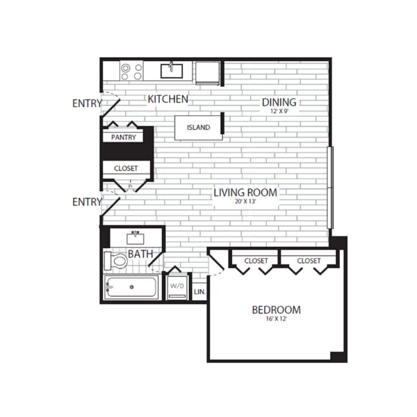 Floor Plan - 1 Bedroom, 1 Bath 929 SF A4G
