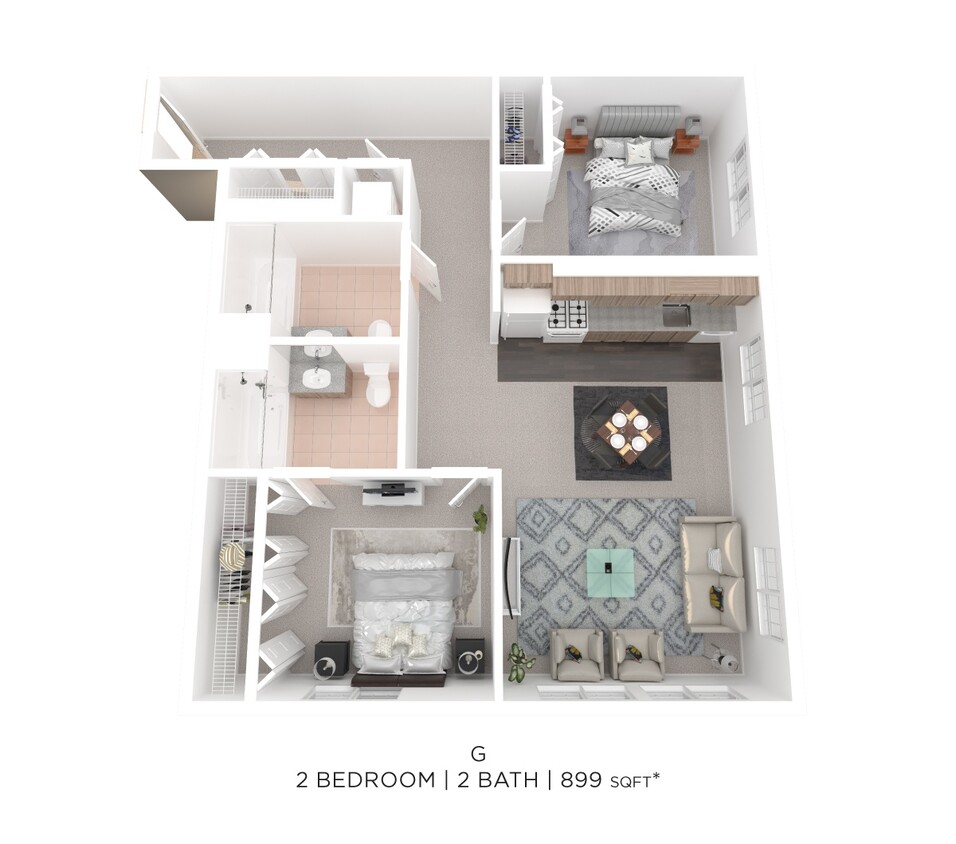 Floor Plan - Two Bed Two Bath G - 899sqft