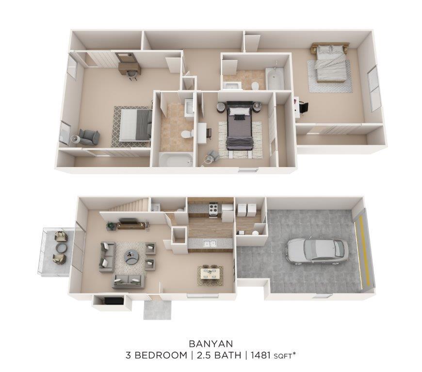 Floor Plan - Three Bedroom Townhome