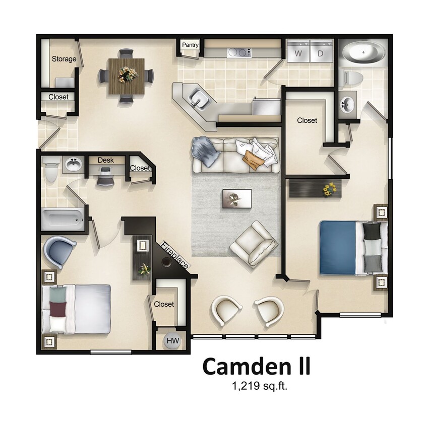 Floor Plan - 2 Bedroom 2 Bath with Sunroom Camden II
