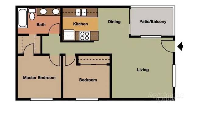 Floor Plan - 2 Bedroom 1 Bath 