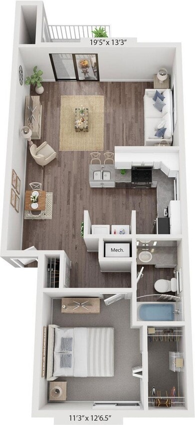 Floor Plan - One Bedroom End Renovated
