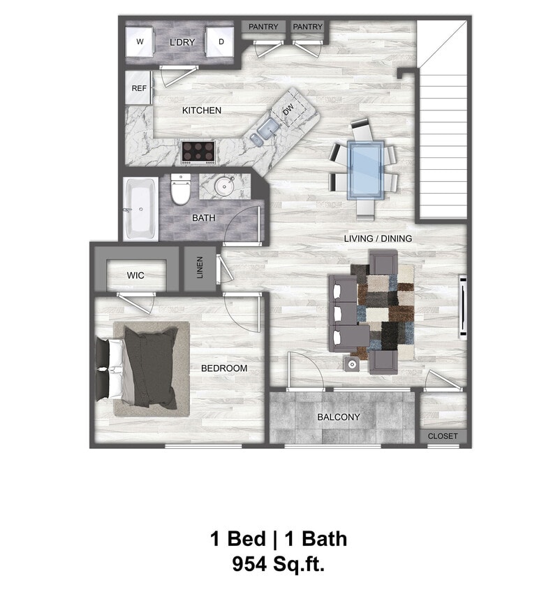 Floor Plan - A4 - 1 Bedroom 1 Bath