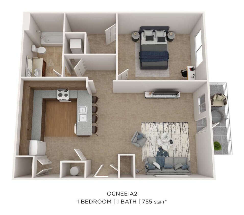 Floor Plan - One Bedroom - 755 sqft