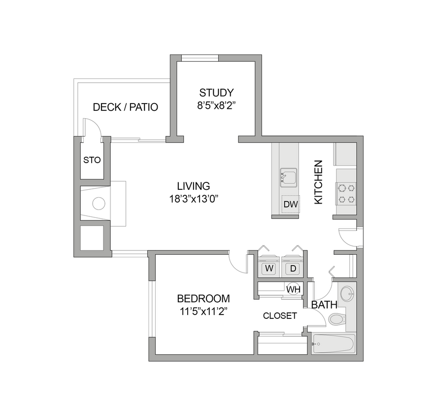 1 Bed 1 Bath With Den - A2