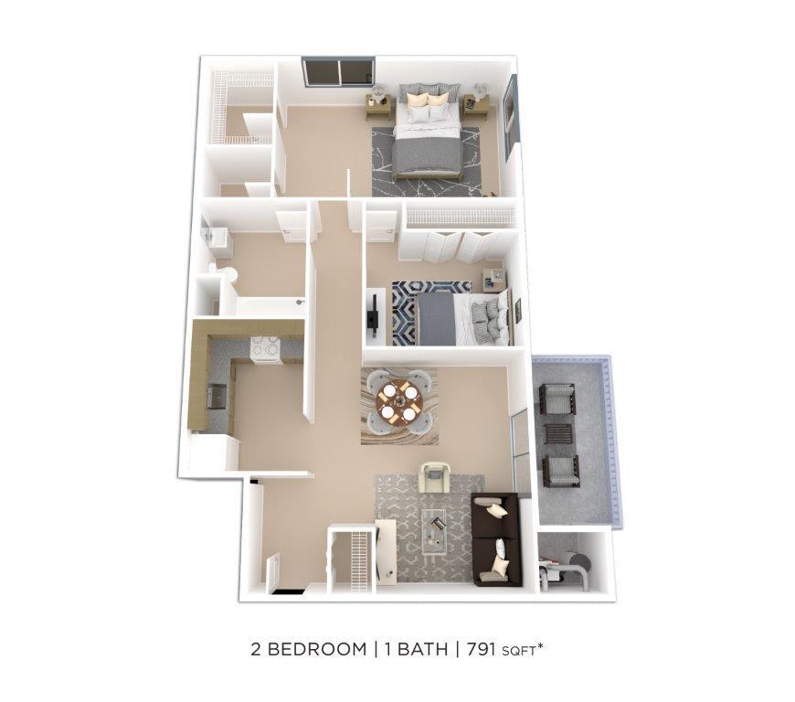 Floor Plan - Two Bedroom - 791 sqft
