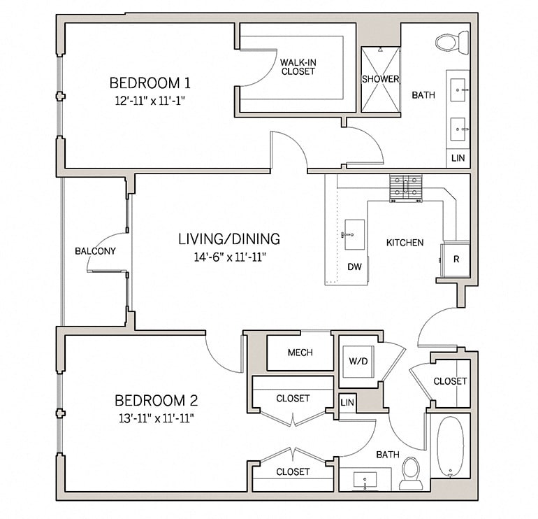 Floor Plan - Two Bed Two Bath B5