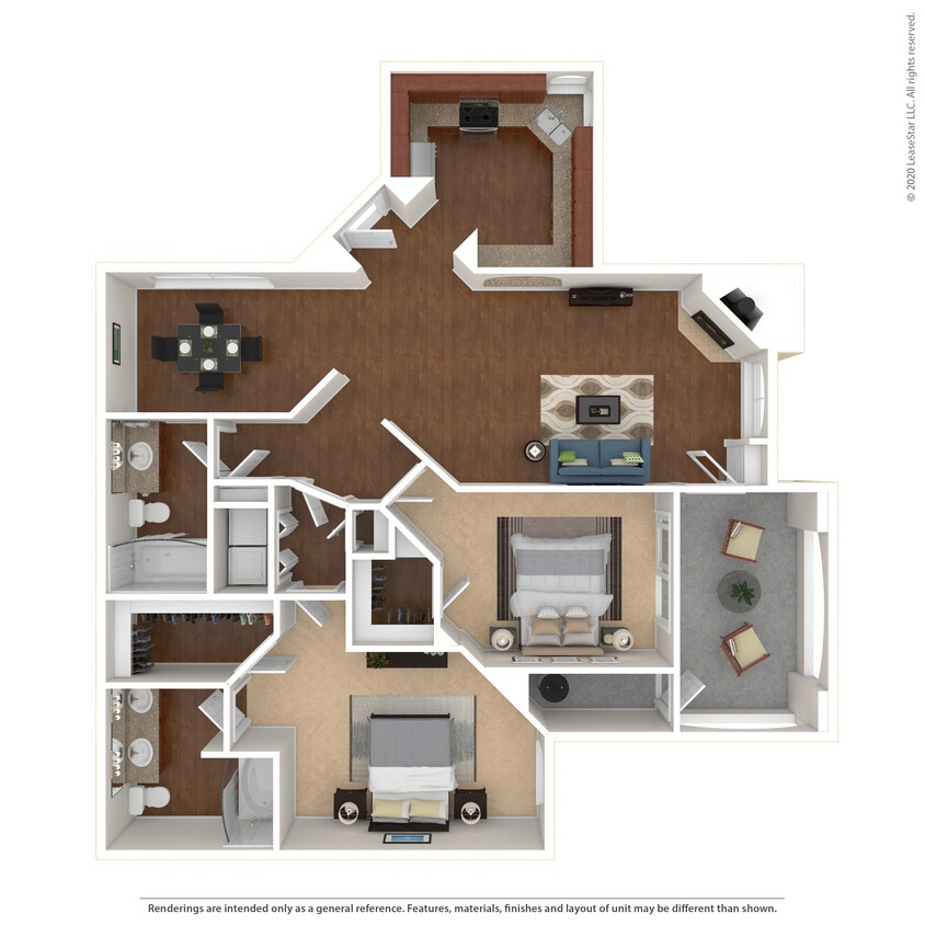 Floor Plan - 2 Bed 2 Bath 1303 SqFt (1137 Net)