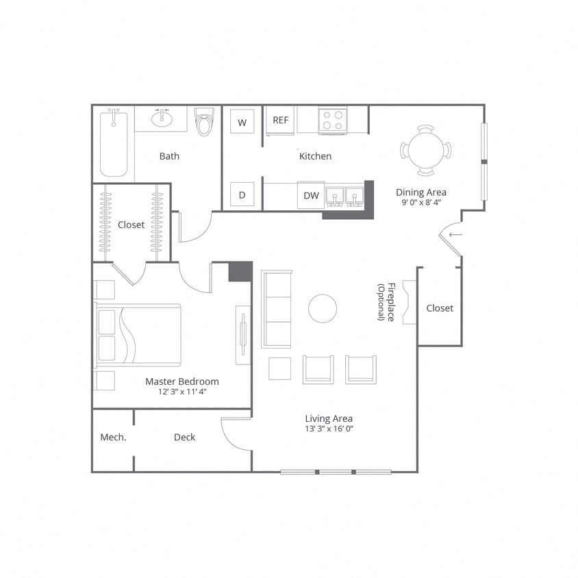 Floor Plan - 1 Bed/1 Bath-Candlewood