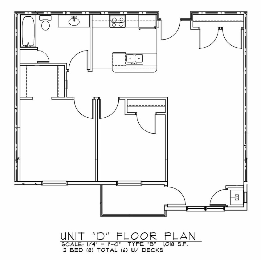 Floor Plan - 2 Bed 1 Bath | 1018sf