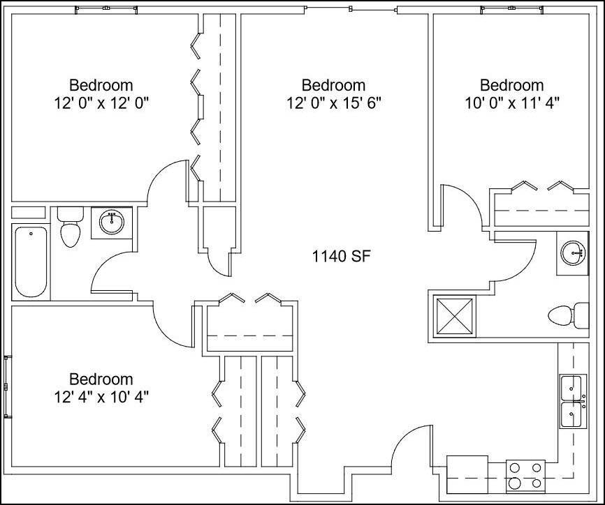 Floor Plan - CP2 - 3 Bed/2 Bath | 1,140 SF