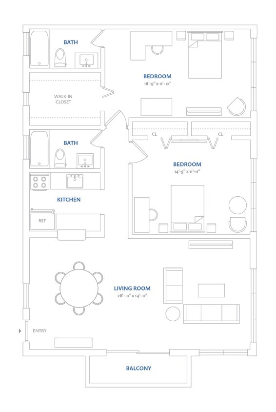 Floor Plan - 2 Bed 2 Bath