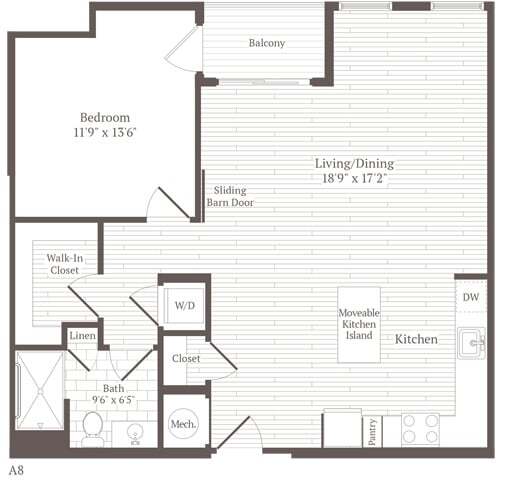 Floor Plan - 1 Bed 1 Bath