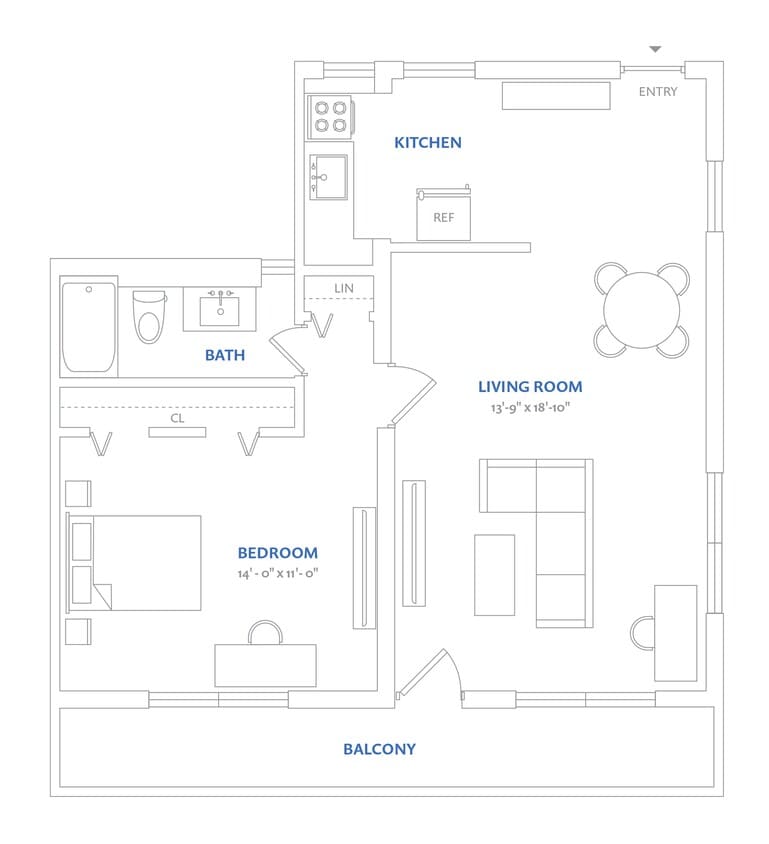 Floor Plan - 1 Bed 1 Bath