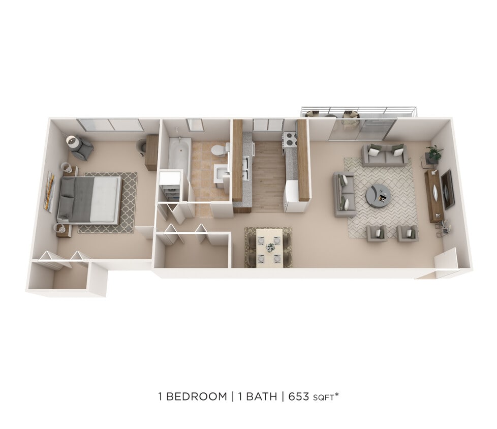 Floor Plan - One Bedroom-653 sqft