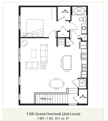 1 BR / 1 BA, 931 sq. ft - 1 BR Grand Overlook