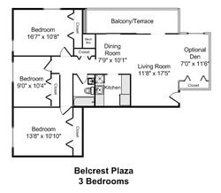 Floor Plan - 3 Bedroom 1 Bathroom Den