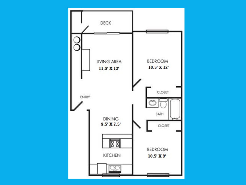 Floor Plan - Two Bedroom, One Bath