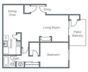 Floor Plan - 1 Bedroom, 1 Bathroom