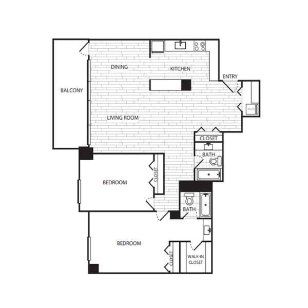 Floor Plan - 2 Bedroom, 2 Bath 1492 SF B3G