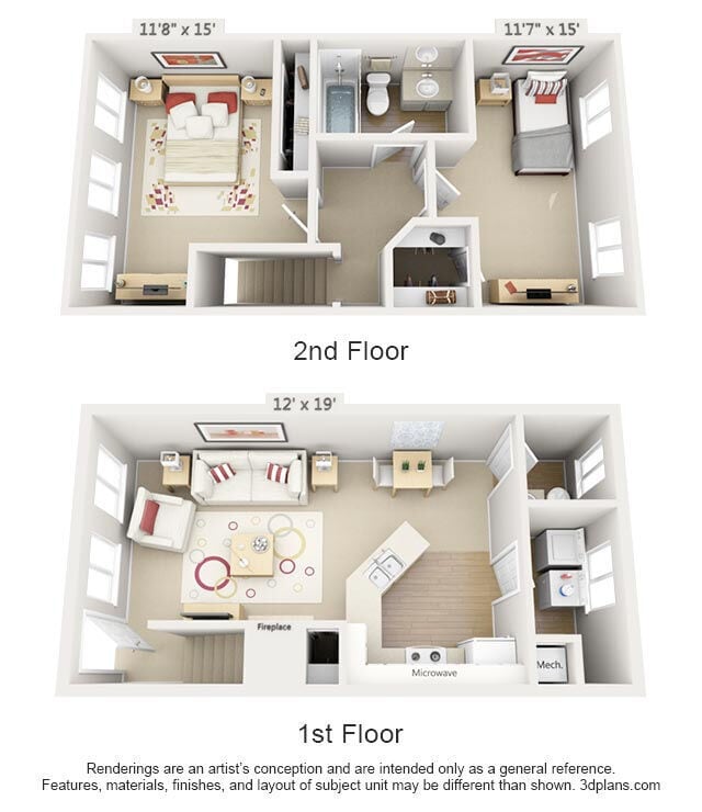 Floor Plan - 2 Bedroom Townhome