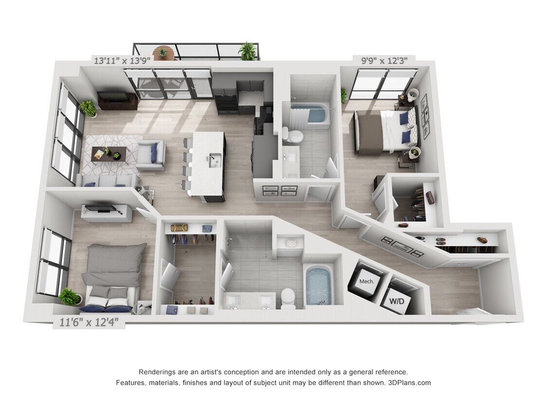 Two Bedroom Two Bath Penthouse (1,211 SF) - Two Bedroom Two Bath Penthouse (1,211 SF)