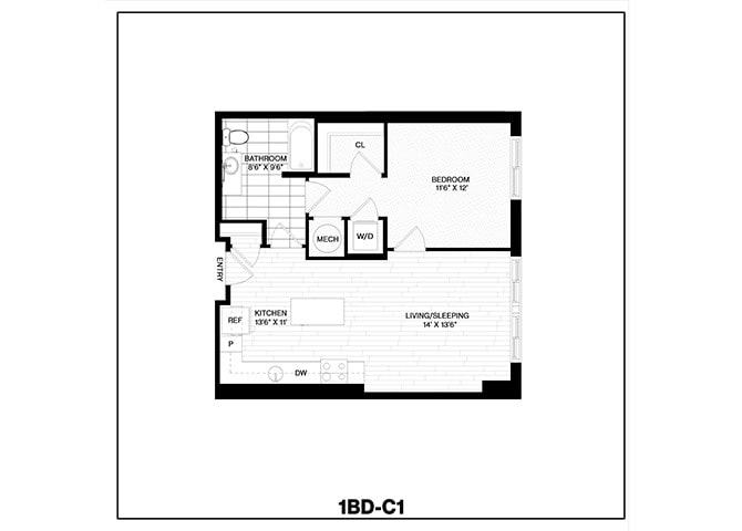 Floor Plan - 1 Bed/1 Bath-C1